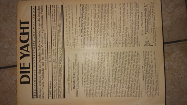 A Die Yacht c�m� n�met vitorl�s foly�irat 1931-es �vfolyama egybek�tve