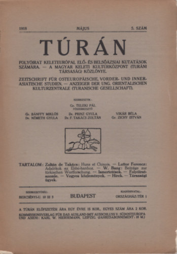 Gr�f Teleki P�l  (szerk.) - T�r�n 1918. m�jus 5. sz�m
