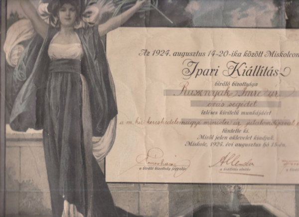 rs oklevl az 1924-es miskolci Ipari Killtsrl