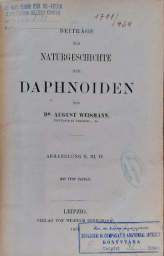 Dr. August Weismann - Naturgeschichte der Daphnoiden (Daphnia termszettrtnete nmet nyelven)