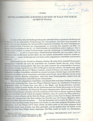 Torma István - Mittelalterliche amderfeld-spuren im wald von Tamási ( komitat Tolna )