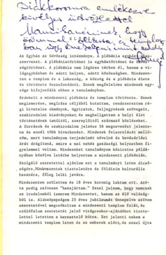 Gacs�ri Kiss S�ndor - Mindszent egyh�zt�rt�nete