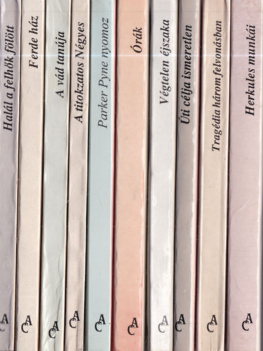 Agatha Christie - 10 db. Agatha Christie: Hal�l a felh�k f�l�tt + Ferde h�z + A v�d tan�ja + A titokzatos N�gyes + Parker Pyne nyomoz + �r�k + V�gtelen �jszaka + �ti c�lja ismeretlen + Trag�dia h�rom felvon�sban + Herkules munk�i