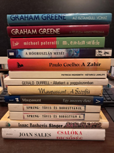 Guy De Maupassant, Howard Spring, Gerald Durrell, Michael Paterniti, I. B. Singer, Joan Sales, Paulo Coelho Graham Greene - 13 db-os vil�girodalmi K�NYVMENT� AJ�NLAT: Az isztambuli vonat+A f�lelem miniszt�riuma+Egy asszony �lete+A sz�pfi�+T�vis �s borosty�n+