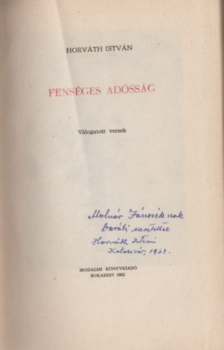 Hotváth István - Fenséges Adósság (Dedikált)