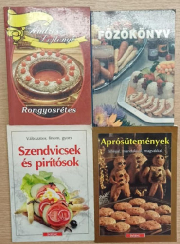 V. Andresz, Lejtényi-Waldhauser, K. Tóth Klára (szerk.), Maren Bustorf-Hirsch - 4 db szakácskönyv: Rongyosrétes - Főzőkönyv - Szendvicsek és pirítósok - Aprósütemények