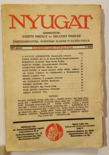 Nyugat foly�irat 1937 janu�r