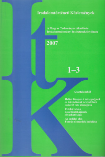 Irodalomtrtneti Kzlemnyek 1-3 / 2007