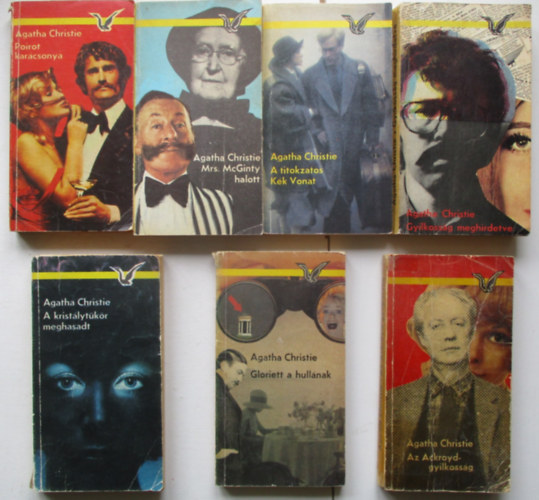 7 db Agatha Christie krimi (Poirot karácsonya, Gloriett a hullának, A titokzatos kék vonat, Gyilkosság mehirdetve, stb..)