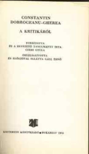 Constantin Dobrogeanu-Gherea - A kritik�r�l