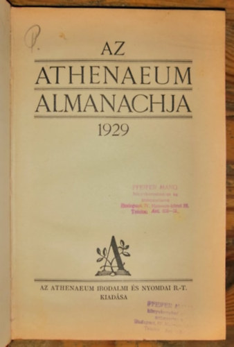 Athenaeum Irod. és Nyomdai Rt. - Az Athenaeum almanachja 1929.