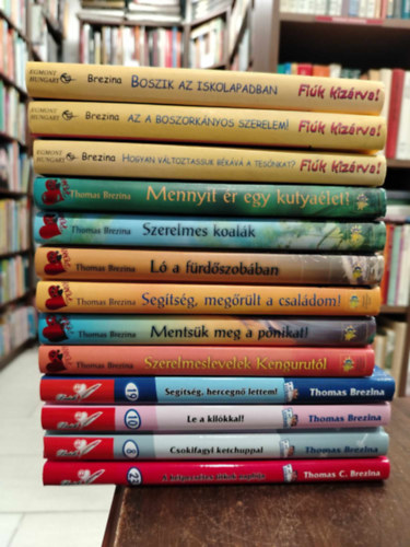 Thomas Brezina - KÖNYVMENTŐ AJÁNLAT, 13 db. Brezina könyvek. Boszik az iskolapadban+ Az a boszorkányos szerelem+ Hogyan változtassuk békává a tesónkat+ Mennyit ér egy kutyaélet+ Szerelmes koalák+ Ló a fürdőszobában+ Segítség, megőrült a családom