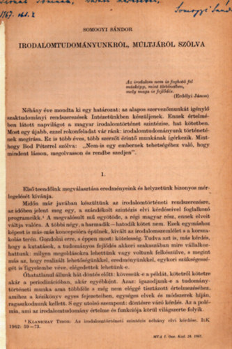 Somogyi Sndor - Irodalomtudomnyunkrl, mltjbl, szlva (dediklt)