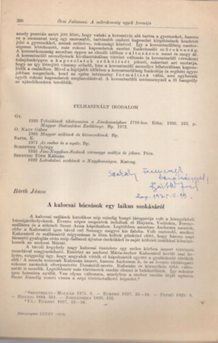 Brth Jnos - A kalocsai bcssok egy laikus szoksrl - Dediklt - Klnlenyomat