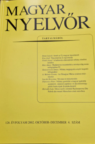 Keszler Borbála - Magyar Nyelvőr 126. évf. 2002. október-december - 4. szám