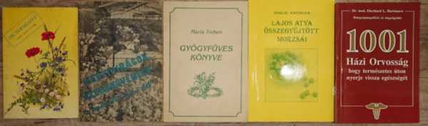 Somlai Angyalka, Eberhard L. dr. Hartmann Maria Treben - 5 könyv a gyógynövényekről, természetgyógyászatról: Fűben, fában orvosság, Kertivirágok... szobanövények..., Maria Treben gyógyfüves könyve, Lajos atya összegyűjtött morzsái, 100 házi orvosság