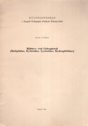 Plfi Gyrgy - Bbtava vzi Coleopteri.-klnlenyomat.