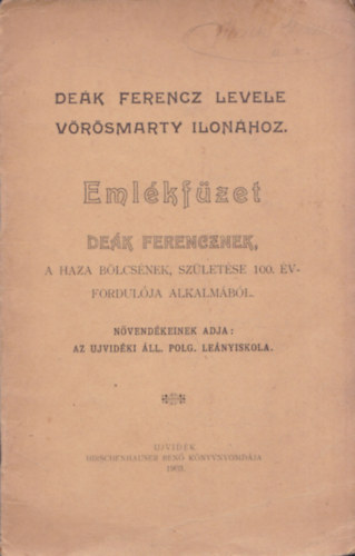 Berta Ilona - Dek Ferencz levele Vrsmarty Ilonhoz