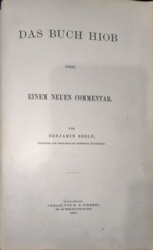 Benjamin Szold - Das hiob nebst commentar