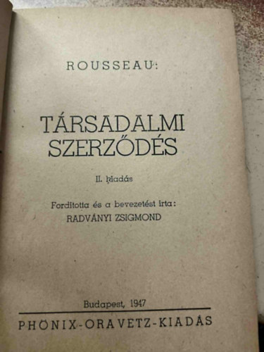 Rousseau - T�rsadalmi szerz�d�s