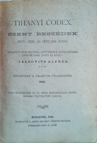 Tihanyi codex - Szent beszdek 1530., 1531. s 1532-dik vbl.