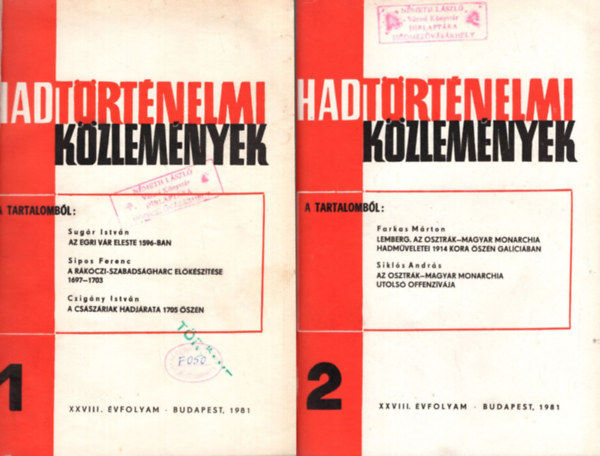 Hadtörténelmi közlemények 1981 1-4. szám (teljes)