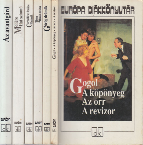 Ford.: Devecseri Gábor Gogol - Arany János - Henrik Ibsen, Moliére Trencsényi-Waldapfel Imre - 6 db. Európa diákkönyvtár (A köpönyeg - Az orr - A revizor + Görög drámák + Három dráma + Corneille és Racine drámák + Hat színmű + Az avantgárd)