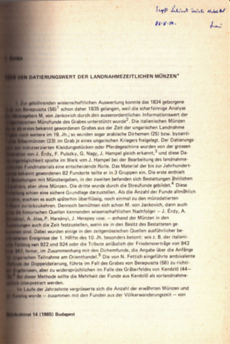 L. Kovcs - ber den Datierungswert der Landnahmezeitlichen Mnzen - A honfoglalskori rmk keletkezsrl (dediklt)