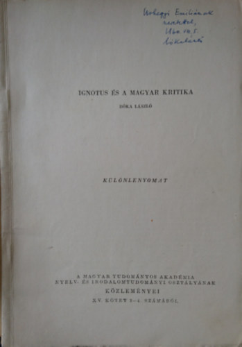 B�ka L�szl� - Ignotus �s a magyar kritika