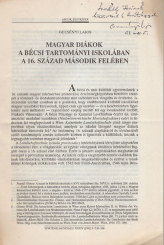 Gecs�nyi Lajos - Magyar di�kok a b�csi tartom�nyi iskol�ban a 16. sz�zad m�sodik fel�ben - dedik�lt - K�l�nlenyomat