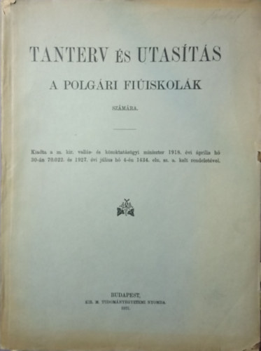 Tanterv és utasítás a polgári fiúiskolák számára