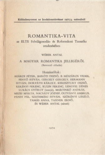 W�ber Antal - A magyar romantika jelleg�r�l (Bevezet� el�ad�s)