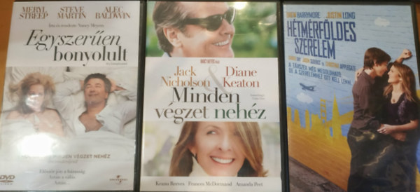 Diane Keaton, Meryl Streep, Alec Baldwin, Drew Barrymore, Justin Long Jack Nicholson - 3 db romantikus film: Minden v�gzet neh�z + H�tm�rf�ldes szerelem + Egyszer�en bonyolult (3 DVD)
