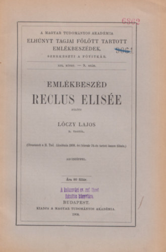 Lczy Lajos - Emlkbeszd Reclus Elise fltt - XIII. ktet 9. szm