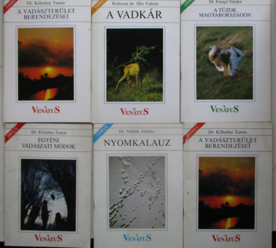 6 db vadszati knyv a venatus sorozatbl (A vadkr, A tzok magyarorszgon,  Egyni vadszati mdok, Nyomkalauz, A vadszterlet berendezsei)