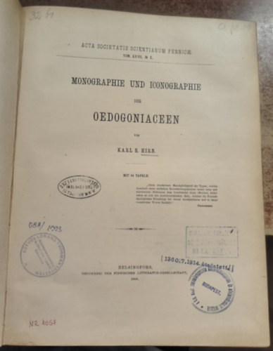 Karl E. Hirn - Monographie und Iconographie der Oedogoniaceen (1900)