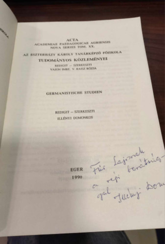 Dr. V. Raisz Rzsa  Vajon Imre (szerk.), Illnyi Domonkos (szerk.) - Az Eszterhzy Kroly Tanrkpz Fiskola Tudomnyos Kzlemnyei - Germanistische Studien