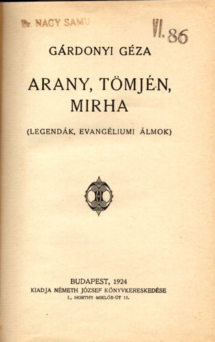 Grdonyi Gza - Arany, tmjn, mirha