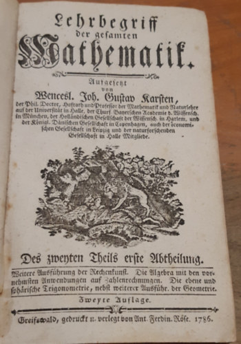 Wencesl. Joh. Gustav Karsten - Lehrbegriff der gesamten Mathematik
