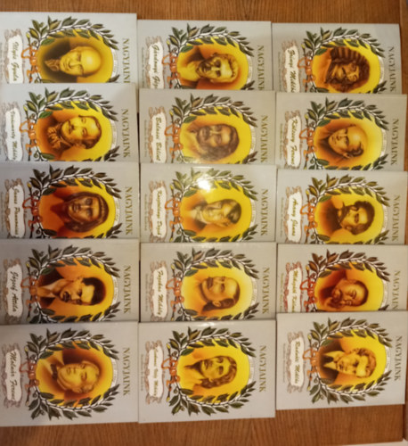 14 db k�tet a Nagyjaink sorozatb�l (Moln�r Ferenc, J�zsef Attila, Janus Pannonius, V�r�smarty Mih�ly, Illy�s Gyula, Csokonai Vit�z Mih�ly, Fazekas Mih�ly, Kosztol�nyi Dezs�, Balassi B�lint, G�rdonyi G�za, Radn�ti Mikl�s, Miksz�th K