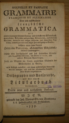 Nouvelle et parfaite Grammaire Francoise et Allemande