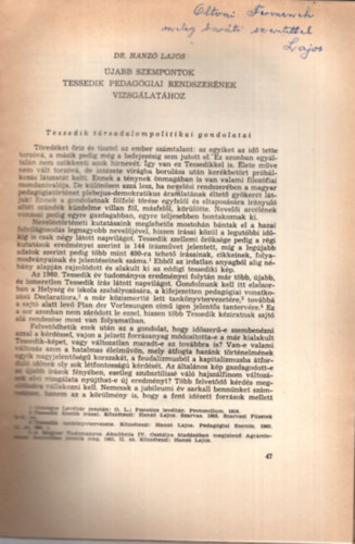 Dr. Hanz Lajos - jabb szempontok Tessedik pedaggiai rendszernek vizsglathoz - Klnlenyomat - Dediklt