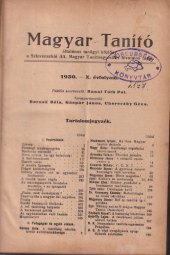 Banai Tth Pl - Magyar Tant 1930. vf. (1-24. sz. teljes )