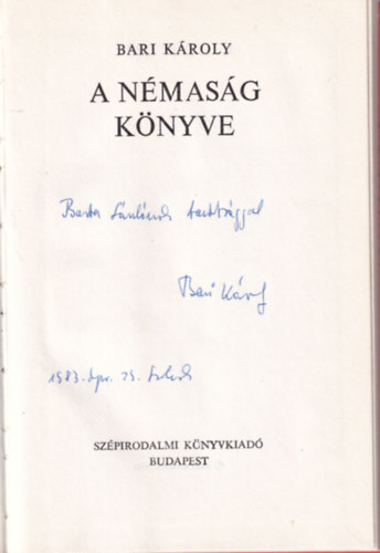 Bari K�roly - A n�mas�g k�nyve - dedik�lt