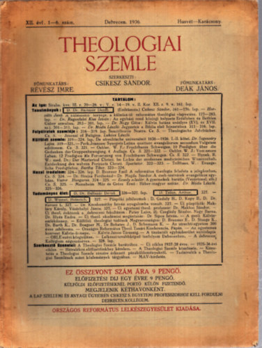 Csikesz S�ndor - Theologiai Szemle 1936 XII. �vfolyam 1-6. sz�m