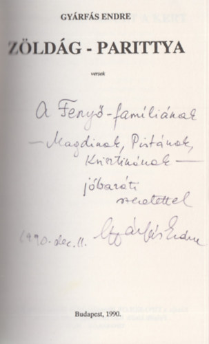 Gyárfás Endre - Zöldág - Parittya - versek (Dedikált)