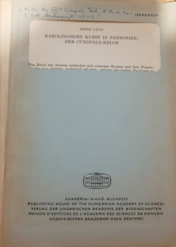 V�czy P�ter - Karolingische Kunst in Pannonien: Der Cundpald-Kelch - Karolingus m�v�szet Pann�ni�ban: A Cundpald-kehely n�met nyelven