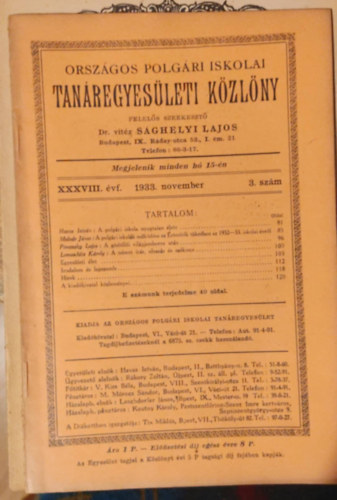 Orszgos Polgri Iskolai Tanregyesleti Kzlny 1933. november 3. szm (XXXVIII. vfolyam)