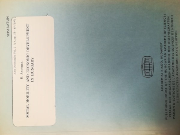 Andorka Rudolf - Social Mobility and Economic Development in Hungary