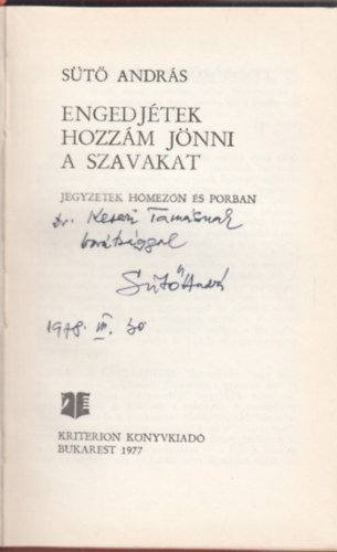 S�t� Andr�s - Engedj�tek hozz�m j�nni a szavakat (Dedik�lt)